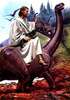 Jesus riding a dinosaur