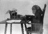 A chimp at a typewriter
